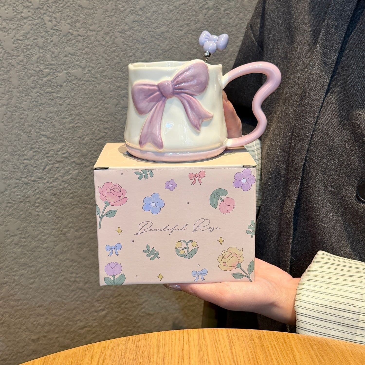Bow Ceramic Mug Beautiful High-Value Water Cup Exquisite Couple's Cup Coffee Cup Gift for Her