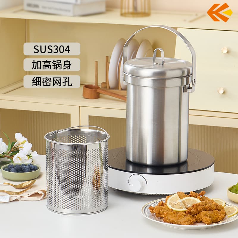 Korean Cross-border 304 Stainless Steel Straight-sided Frying Pan, Multi-functional Ice Bucket, Kitchen Home Use with Handle Frying Basket and Soup Pot