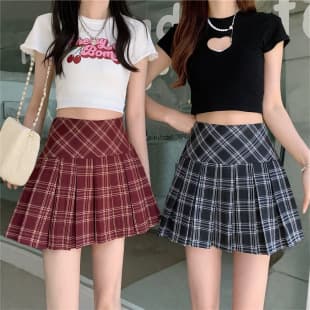 In-stock high-waist plaid A-line skirt, checkered pleated skirt, slimming pleated skirt, spring/summer JK short skirt, women's skirt