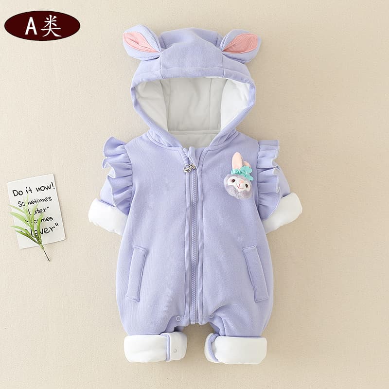 Baby Girl Romper Winter Fleece-Lined Newborn Thickened Crawling Suit Infant Winter Outfit for Outdoor Wear