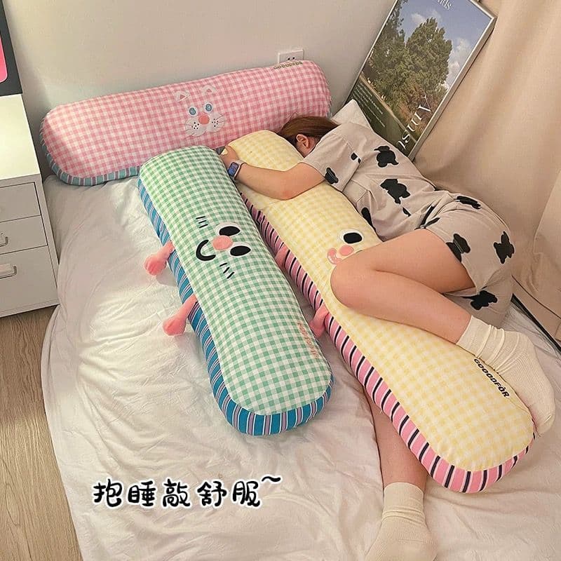 Dormitory Bedside Soft Cushion New Cute with Filling Leg Hug Pillow for Bedroom Sleeping Side Sleep Checkered Pillow