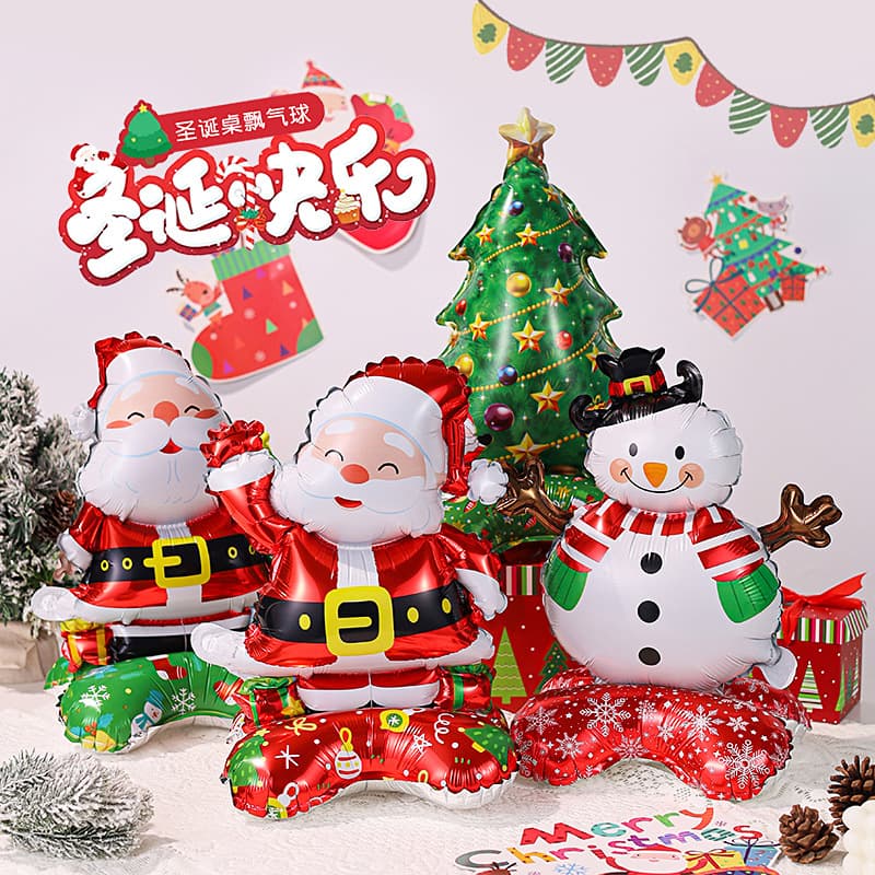 Standing Cartoon Christmas Balloons Christmas Party Decoration Christmas Cartoon Aluminum Film Balloons Wholesale of Ground Push Supplies