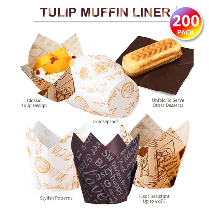 Gold Thread Printed Baking Paper Cups Oil Resistant Bread Pastry Paper Holders for Home Use 200 Pieces Modern Simple Style
