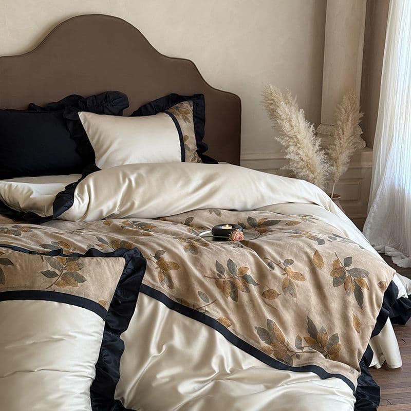French retro high-end luxury printed washed cotton naked sleep four-piece set, all-season sheets and comforter cover bedding