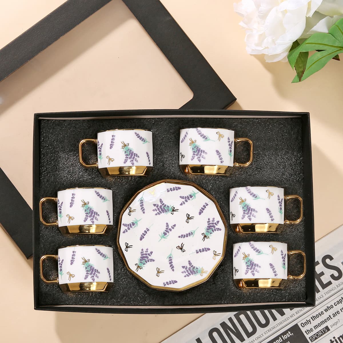 Creative European Electroplated Ceramic Cup Cross-border Coffee Cup and Saucer Set Flower Afternoon Tea Set Business Gift Cup and Saucer