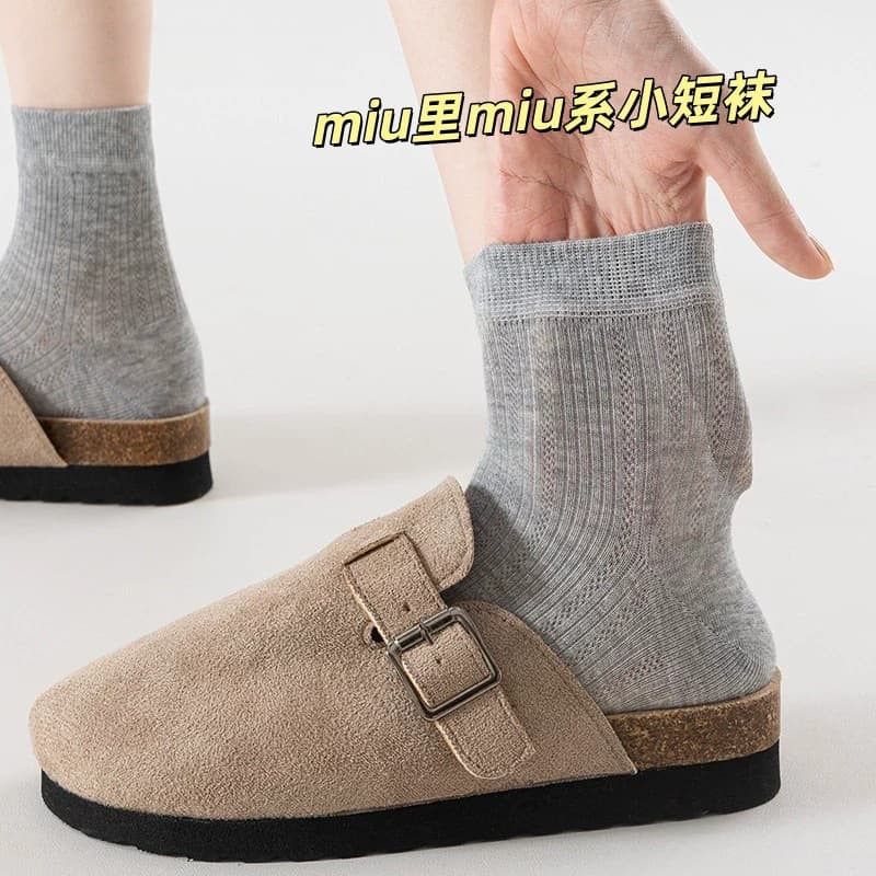 Women's Short Socks Gray Summer Thin Seamless Odor-Resistant Ballet Style for Leather Shoes and Birkenstock Mid-Calf Socks