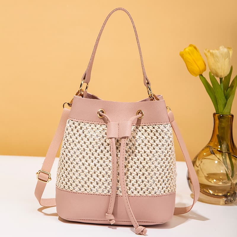 2025 Fashion Women's Hollow Bucket Bag, Korean Style Ladies' Crossbody Bag, Women's Single Shoulder Straw Bag, Wholesale Export