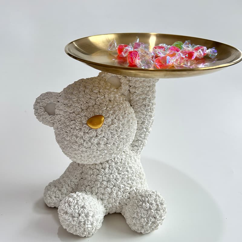 Modern Minimalist Resin Rose Bear Ornament Storage Tray, Creative Home Office Gift Choice