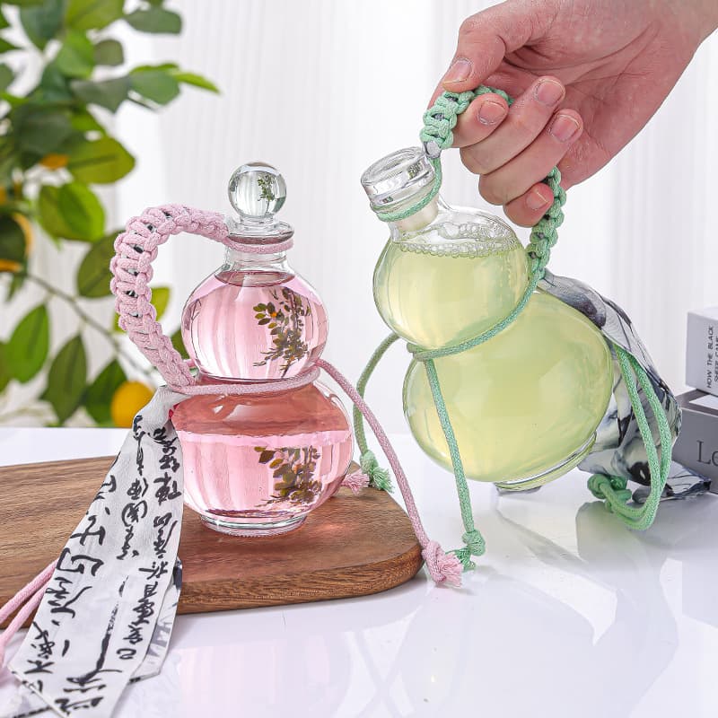 250~1000ml Gourd-Shaped Glass Bottle Empty Bottle for Fruit Wine, Refillable Sealed Bottle, Food-Grade Glass Bottle, Juice Bottle