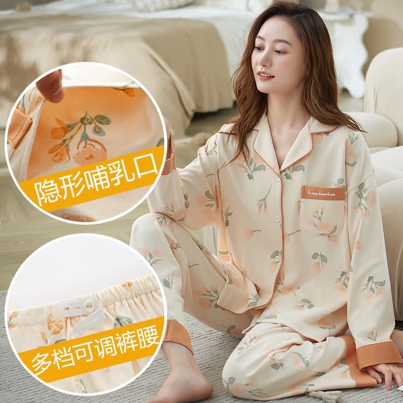 Ready Stock Wholesale Class A Maternity Pajamas Spring and Autumn Thin Cotton Pregnancy Sleepwear Postpartum Nursing Drop Shipping Free Shipping