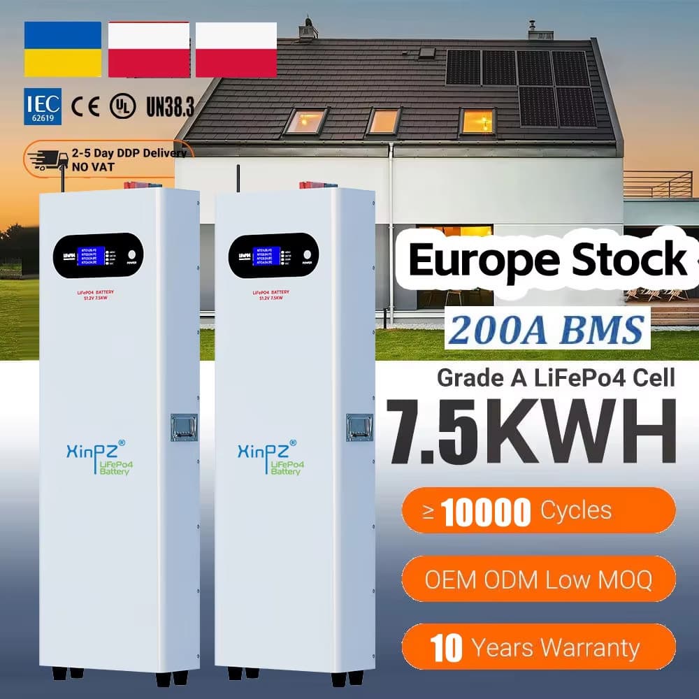 7.5KWH 150AH 51.2V High Voltage BMS 24V Lithium Battery