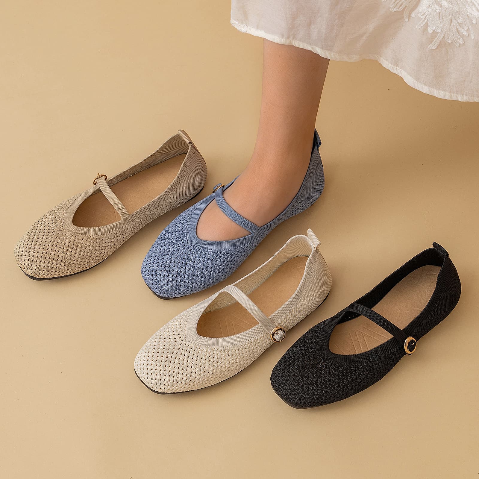 Women's Shoes 2026 New Summer Mesh Shoes Breathable Sandals French Flats Elegant Hollow Flats for Women