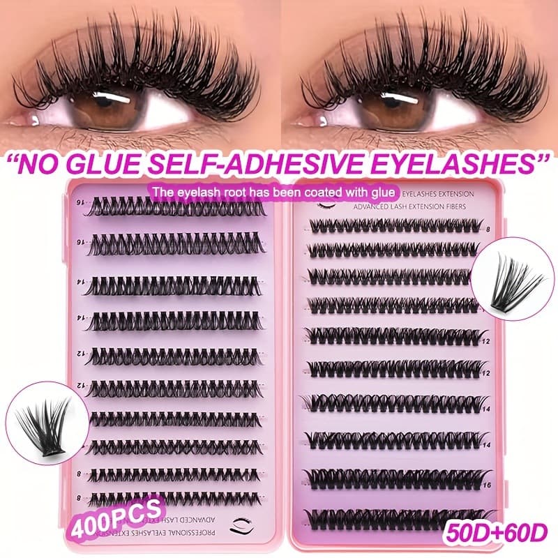 European and American false eyelashes self-adhesive glue-free 50D+60D single cluster cross-border eyelashes fluffy curly segmented eyelashes DIY