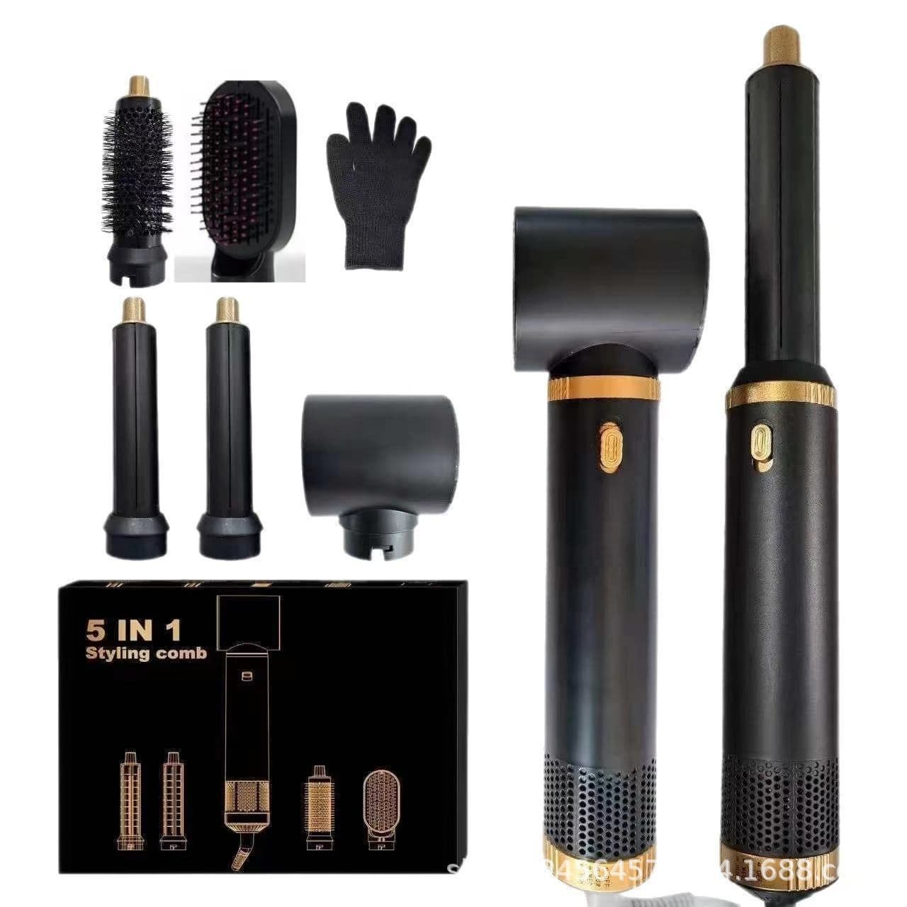 5-in-1 Multifunctional Hot Air Styling Comb High-Speed Hair Dryer Straightening and Curling Iron with Multiple Styling Combs