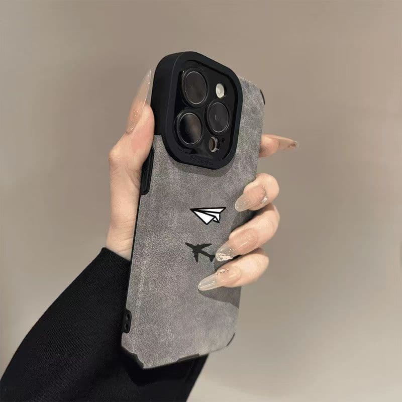 Fuzzy Paper Airplane Shockproof Phone Case for Apple 16 Pro Max, 16 Plus, New 15, iPhone 14 Leather Adhesive