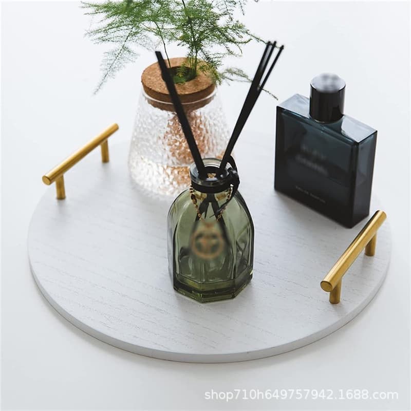 Wooden Decorative Tray Round with Handle Bathroom Sink Organizer Cosmetic Tray Storage Tray Solid Wood Display Tray