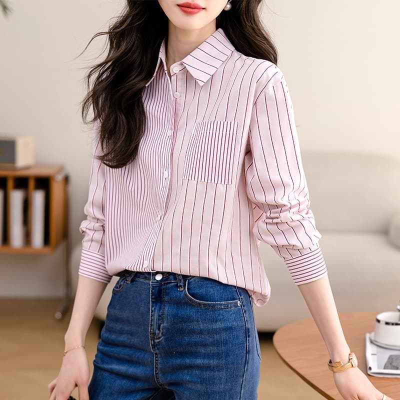 Brand Fashion Versatile Irregular Splicing Shirt Women's 2026 Spring New Commuting Shirt Looks Young Shirt Cotton