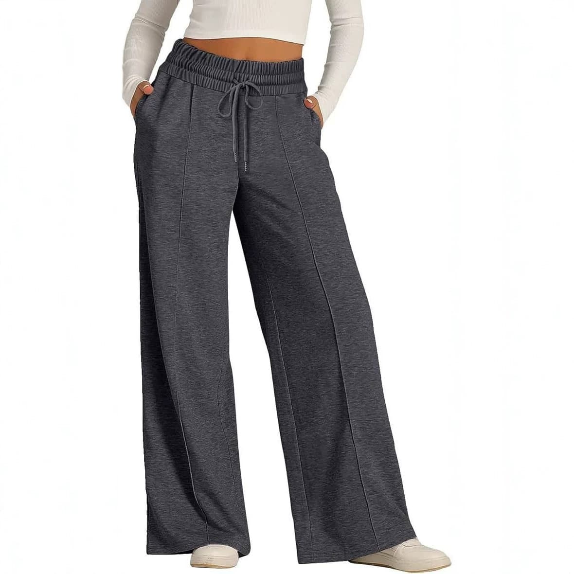 2026 Cross-Border Foreign Trade Amazon Women's High-Waisted Elastic Wide-Leg Drawstring Sweatpants Casual Jogging Women's Sports Pants