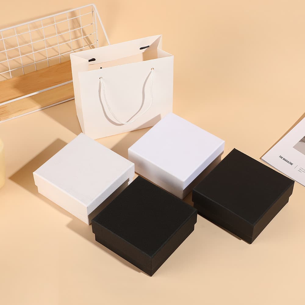 Black and White Minimalist Gift Box and Bag Set, Fashion Foil Stamping Jewelry Necklace Packaging Box, Cosmetic Heaven and Earth Lid Gift Box