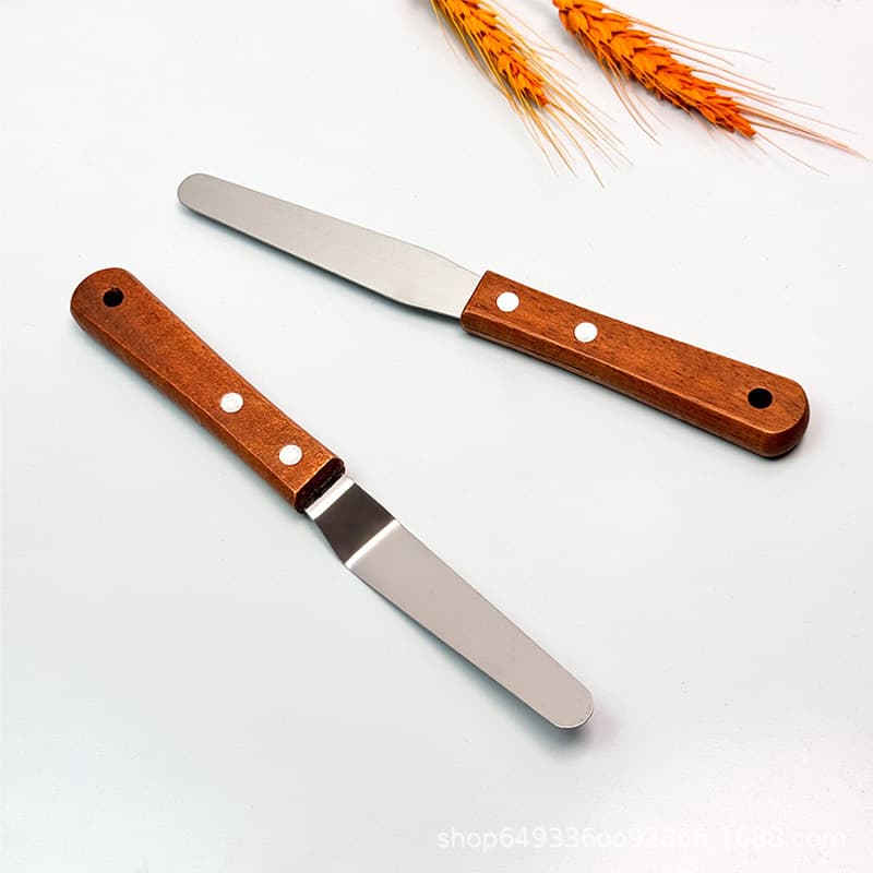 4-inch Cream Spatula Ready Stock Wooden Handle Cake DIY Baking Cream Spatula Butter Knife Curved Straight Kiss Knife Paint Mixing Knife