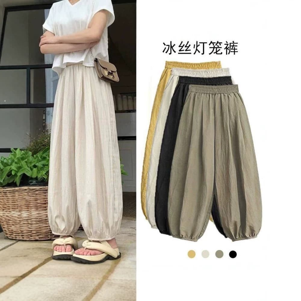 Cross-border bloomers women's ice silk pants 2026 spring and autumn thin slim casual pants nine-point pants loose large size harem pants