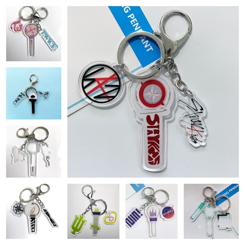 K-pop BTS BLACKPINK Stray Kids Official Light Stick Double-Sided Acrylic 3-Piece Keychain Set Pendant