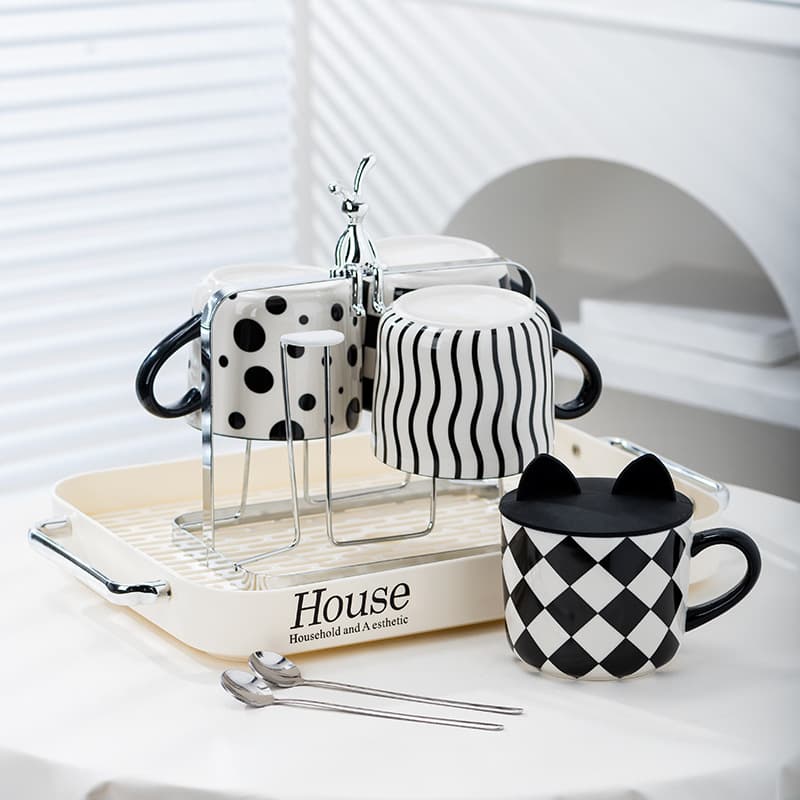 Hepburn Style Ceramic Mug Set High Appearance Coffee Cup Combination Breakfast Milk Cup Office Coffee Cup Couple Water Cup