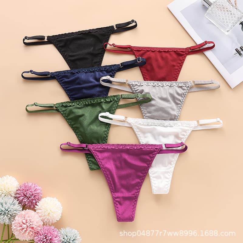 Cross-border E-commerce Sexy Breathable Lace Patchwork Panties, European and American Women's Seamless Adjustable Waistband Thong Panties