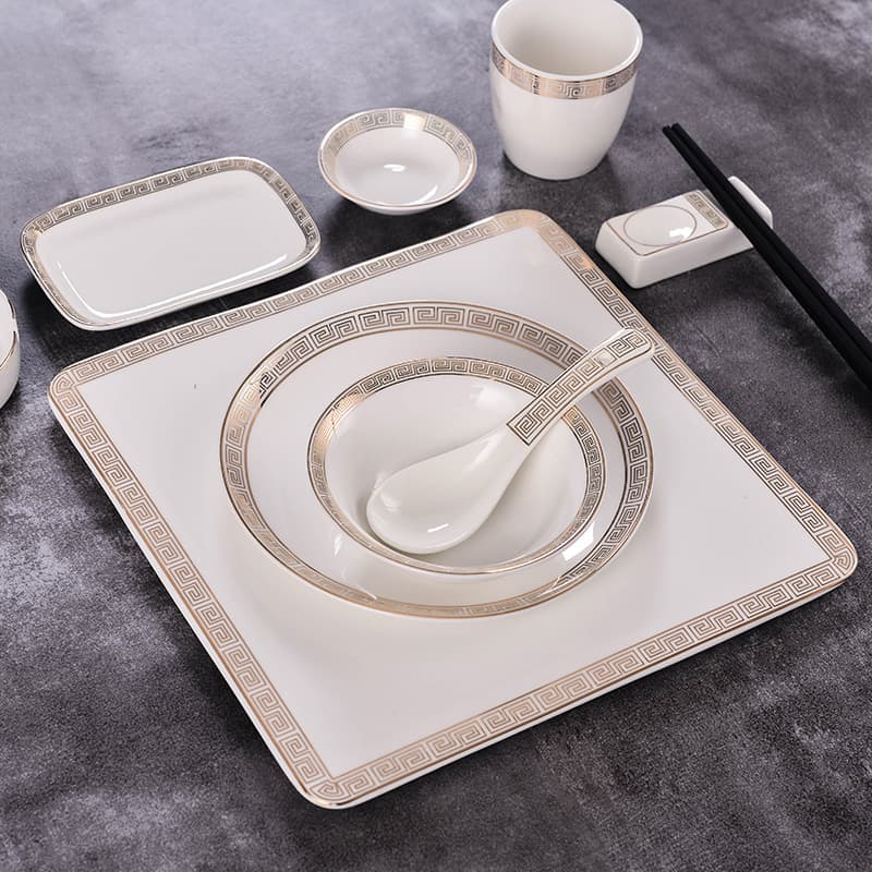 Hotel Tableware Four-Piece Set Club Bowl Plate Set Chinese Restaurant Ceramic Dinnerware