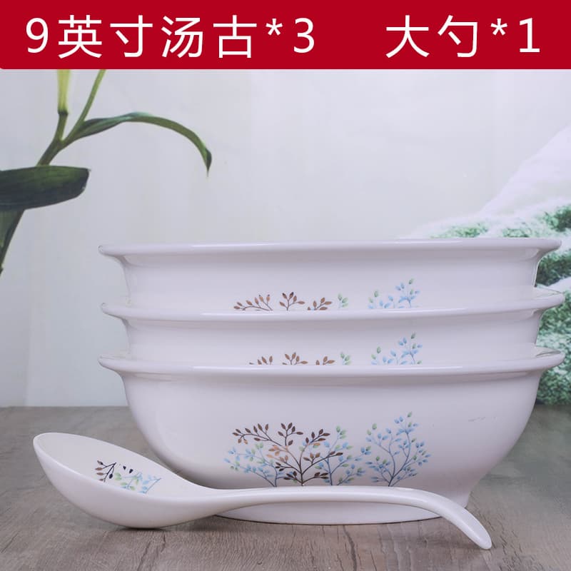 3 Large Soup Bowls with Large Spoon, Household Ceramic Large Bowl, Thickened and Heat-Resistant Large Soup Bowl, Microwave Safe