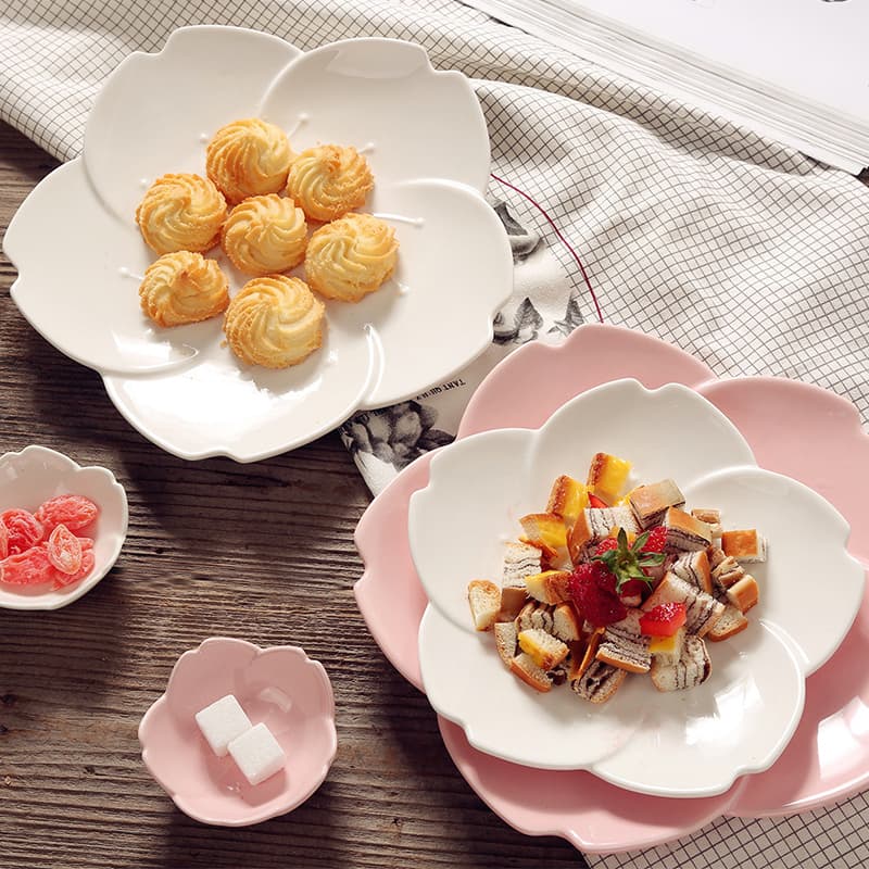 Japanese Romantic Cherry Blossom Ceramic Tableware Breakfast Plate Fruit Plate Western Steak Bone China Plate Dishes Vinegar Dessert