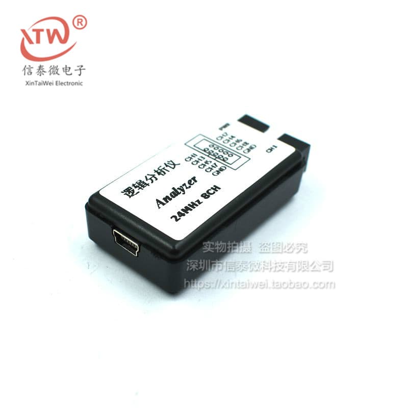 USB logic analyzer, a powerful tool for debugging microcontrollers, ARM processors, and FPGAs, with 24MHz sampling and 8 channels.