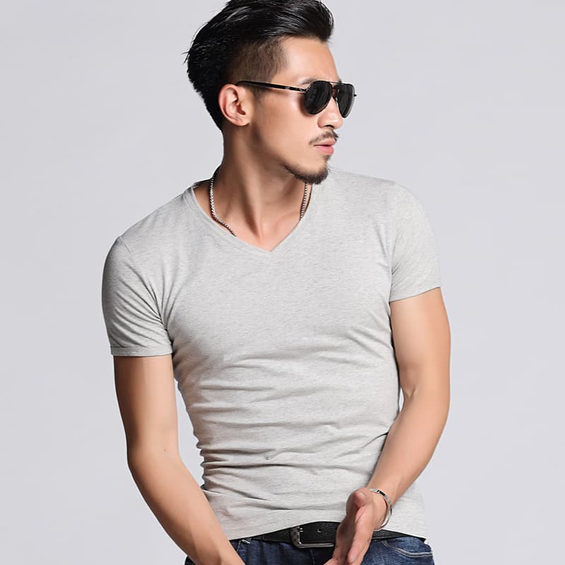 Men's Short Sleeve V-Neck Solid Color Cotton Slim Fit Undershirt Fashion Brand Half Sleeve Summer Men's Clothing Trendy