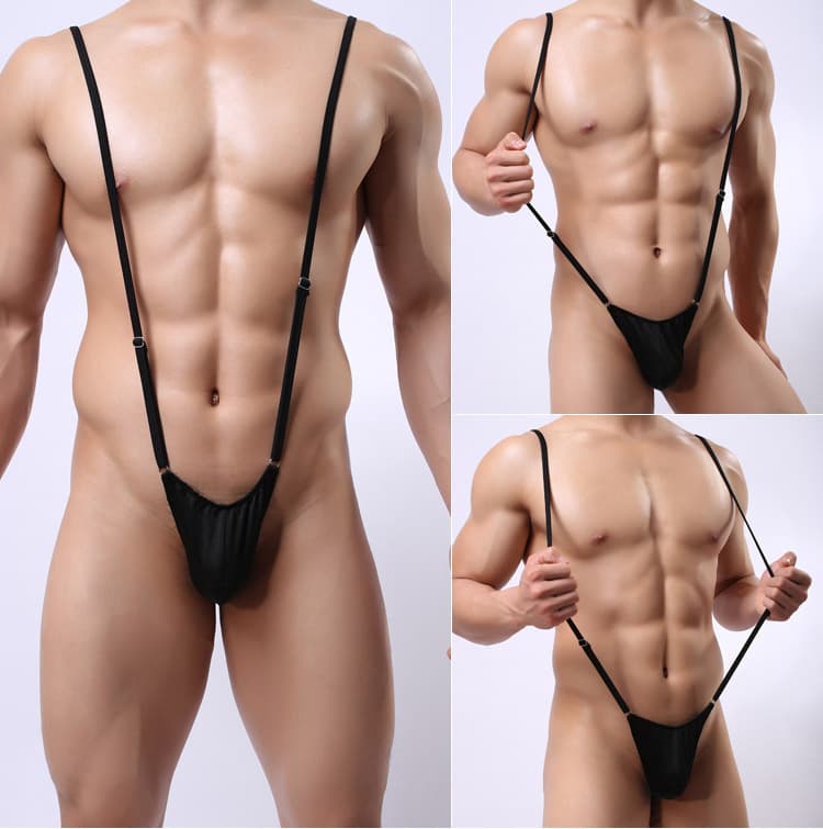Sexy Lingerie Adjustable Suspender Style One-Piece Thong T-Pants with U-Shaped Convex Pouch Design for Men