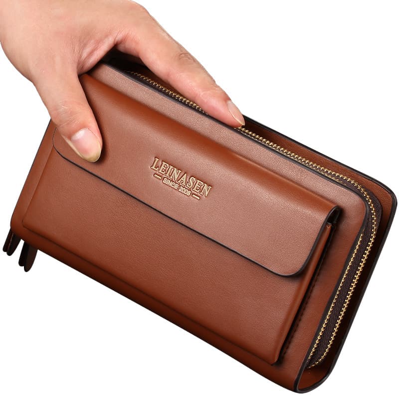 Commuting Handbag Men's Business Clutch Bag Men's Clutch Bag Soft Leather Long Zipper Wallet Clutch Bag Large Capacity