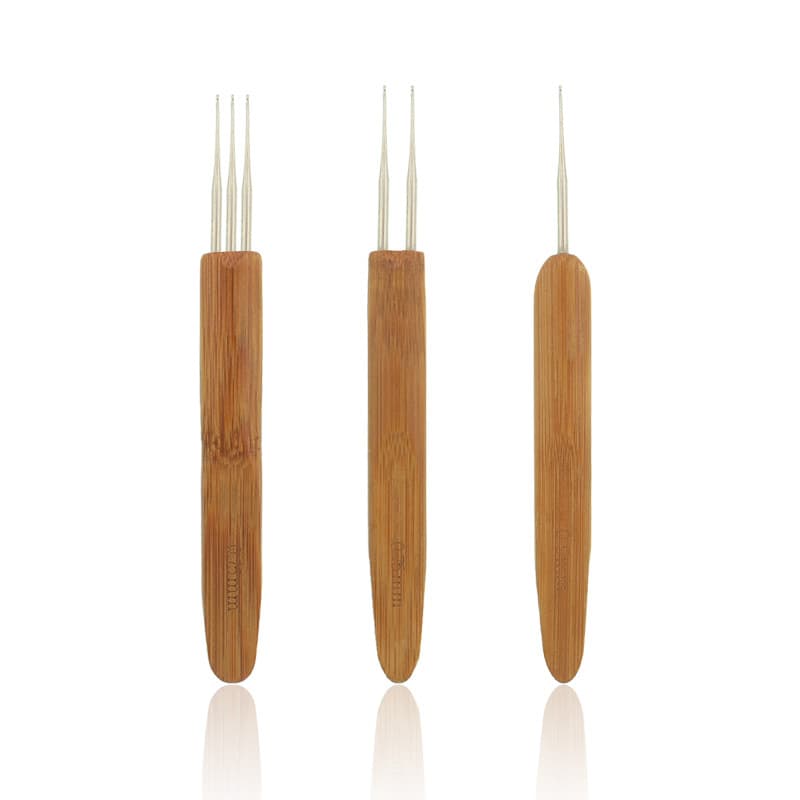 Factory wholesale bamboo handle single, double, and triple hook dreadlock crochet tool for dread braid knitting, wig hair extension bamboo crochet