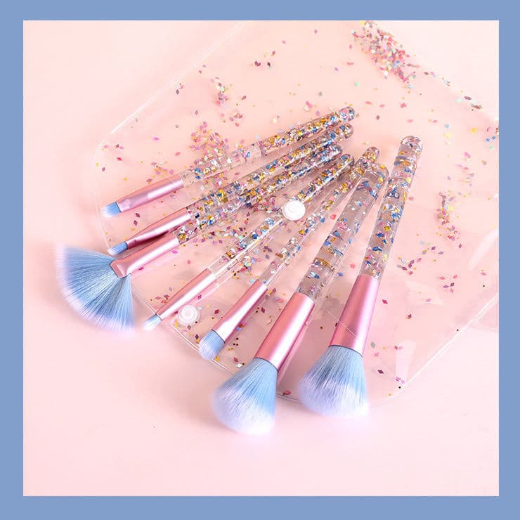 7-Piece Glitter Crystal Liquid Sand Handle Makeup Brush Set Eye Shadow Brush Manufacturer Portable Set Makeup