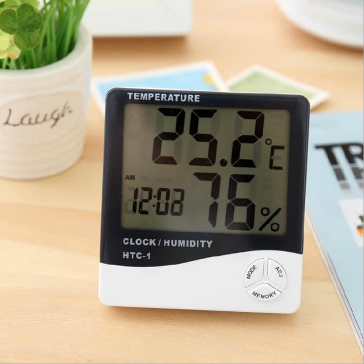 Htc-1 Indoor Digital Thermometer Alarm Clock Manufacturer Simple Wall-Mounted Household Large-Screen Digital Display Temperature and Humidity Meter