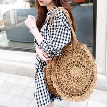 New Korean Fashion Paper Rope Crochet Big Flower and Grass Woven Bag Beach Bag Woven Bag Hollow Artistic Leisure Fresh
