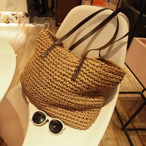 Straw Bag New Beach Woven Straw Bag Women's Shoulder Bag Japanese and Korean Simple Casual Holiday Travel Trendy