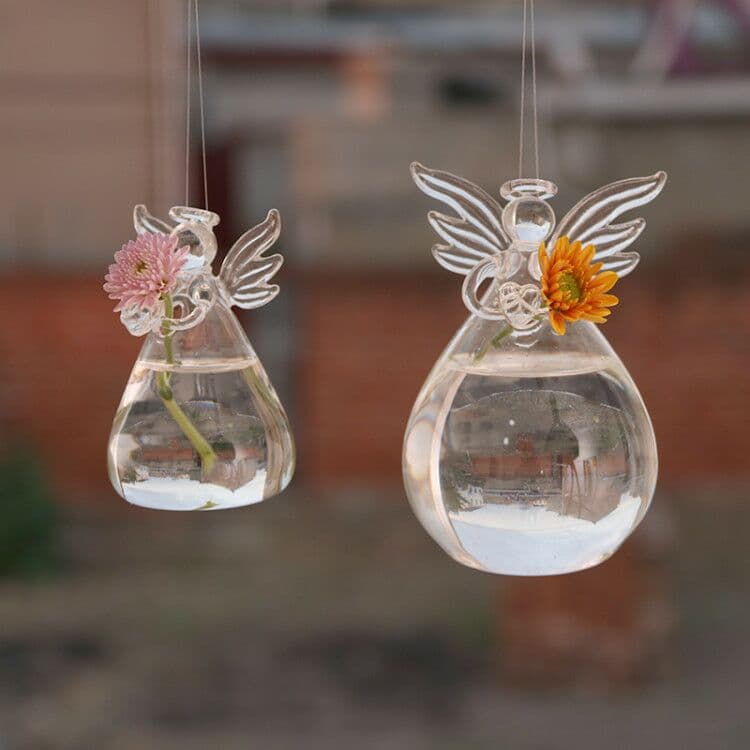 Hanging Transparent Glass Flower Arrange Utensils Angel Hydroponic Vase Ornaments Home Simple Personality Jewelry Gift