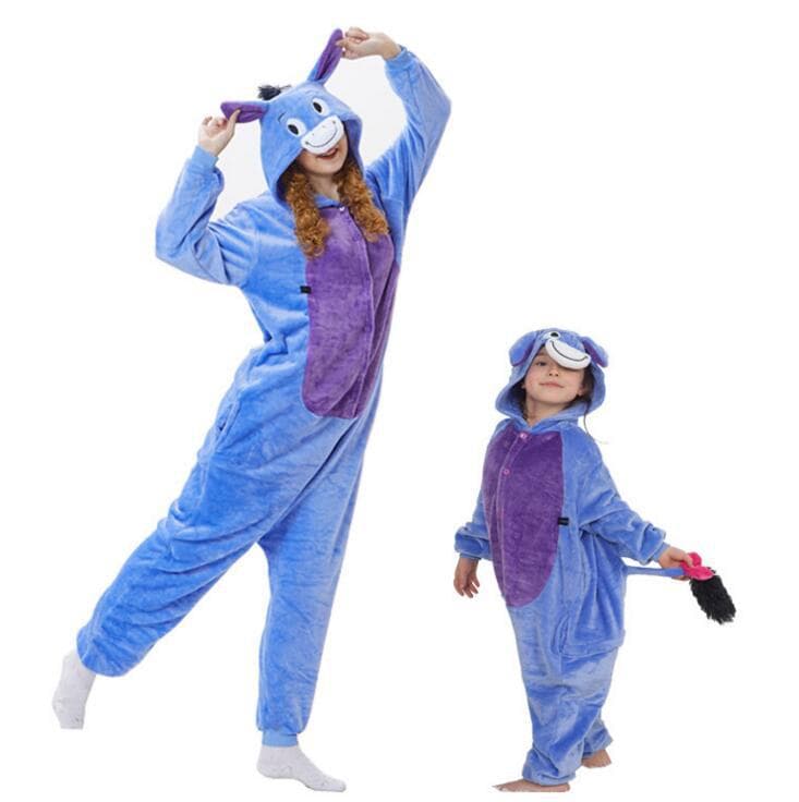 Autumn and Winter Children's Cartoon Animal One-Piece Pajamas Pink Panther Panda Flannel Men's and Women's Donkey Home Clothes Shark