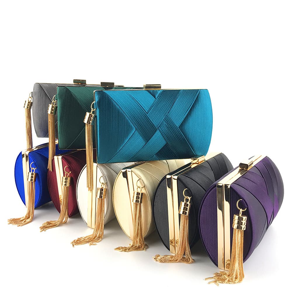 Factory Direct Hengmei Cross-Border Evening Bag Satin Fashion Tassel Dress Bride Evening Bag