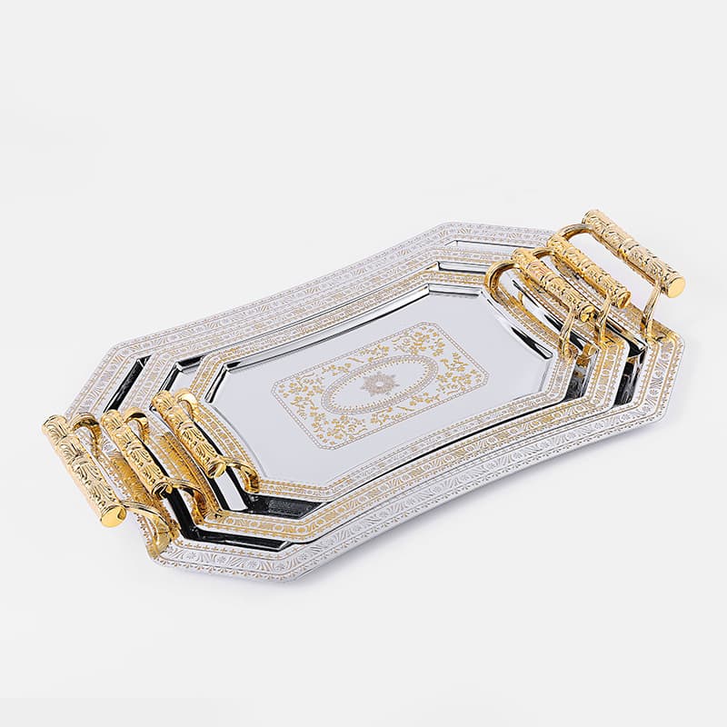 European Style Gold Carved Stainless Steel Fruit Tray Dessert Hotel Tray Cafe Western Restaurant Fruit Pastry Tray