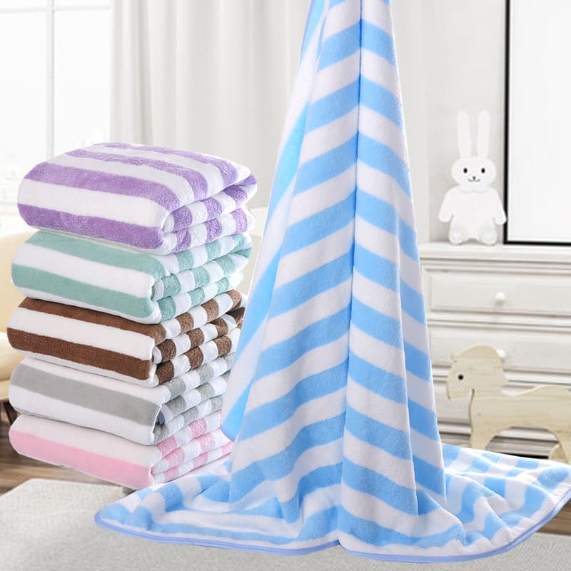 Wholesale Hotel beauty salon quick-drying beach towel household soft absorbent face towel striped coral fleece bath towel