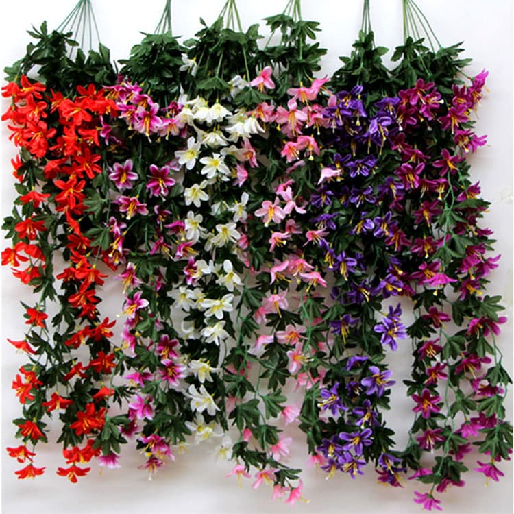 Manufacturer Wholesale Simulated Lily Flower Wall Decoration Fake Flower Simulated Wall Hanging Flower Vine Silk Flower Strip Hanging Orchid