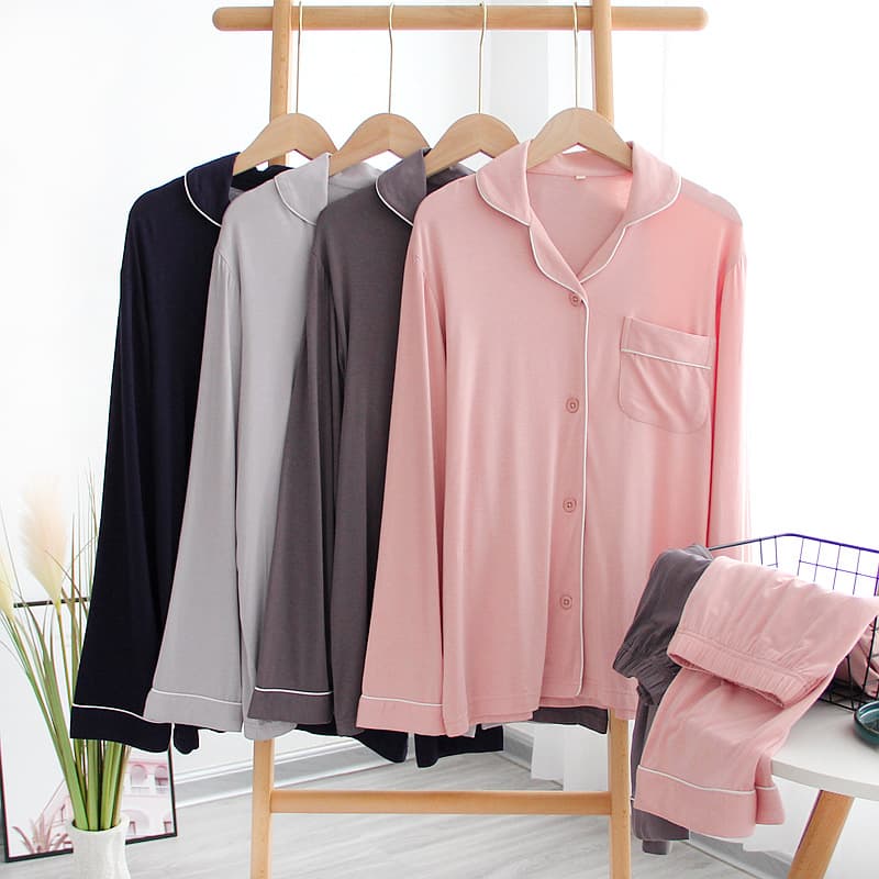 Modal Couple Pajamas Spring, Summer and Autumn Men's and Women's Long-Sleeved Pants Home Clothes Two-Piece Set Thin Japanese Style Loose Large Size