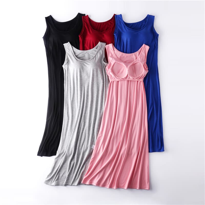 Summer Modal Padded Vest Nightgown for Women Thin Large Size All-In-One Vest Can Be Worn Outside Long Pajamas