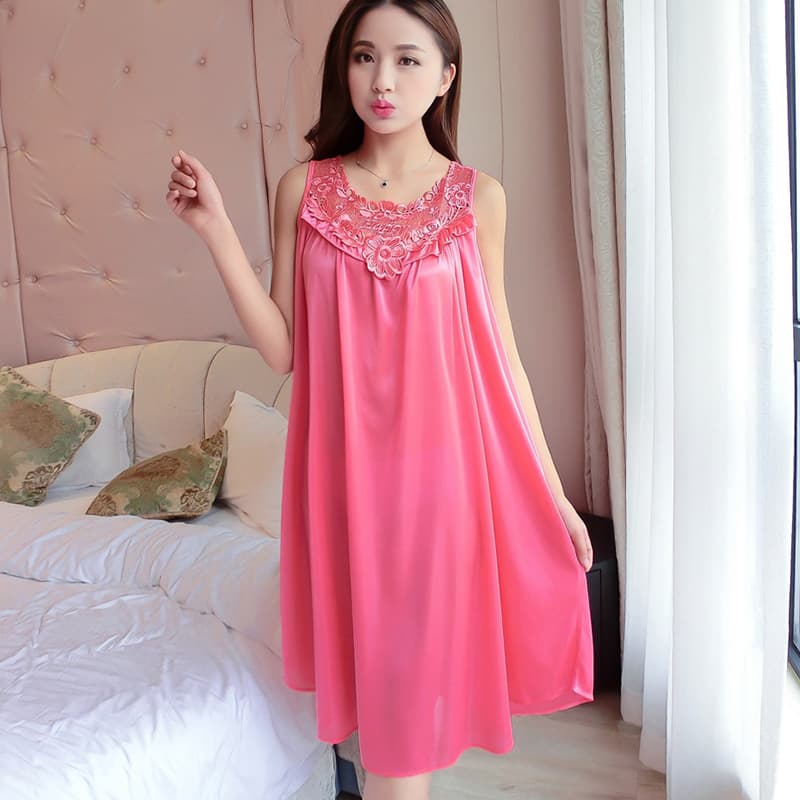Summer Sexy Pajamas Women's Summer Ice Silk Sling Mid-Skirt Plus Size Loose Silk Nightgown