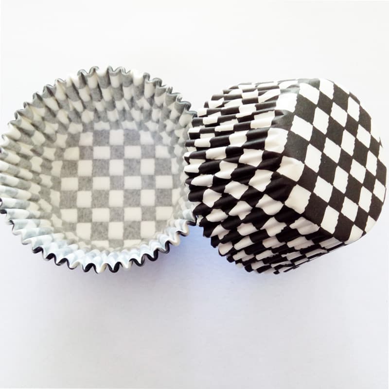 PVC Barrel Black and White Lattice Baking Muffin Cake Paper Cup Oil-Proof Chocolate Paper Holder Independent Packaging About 100